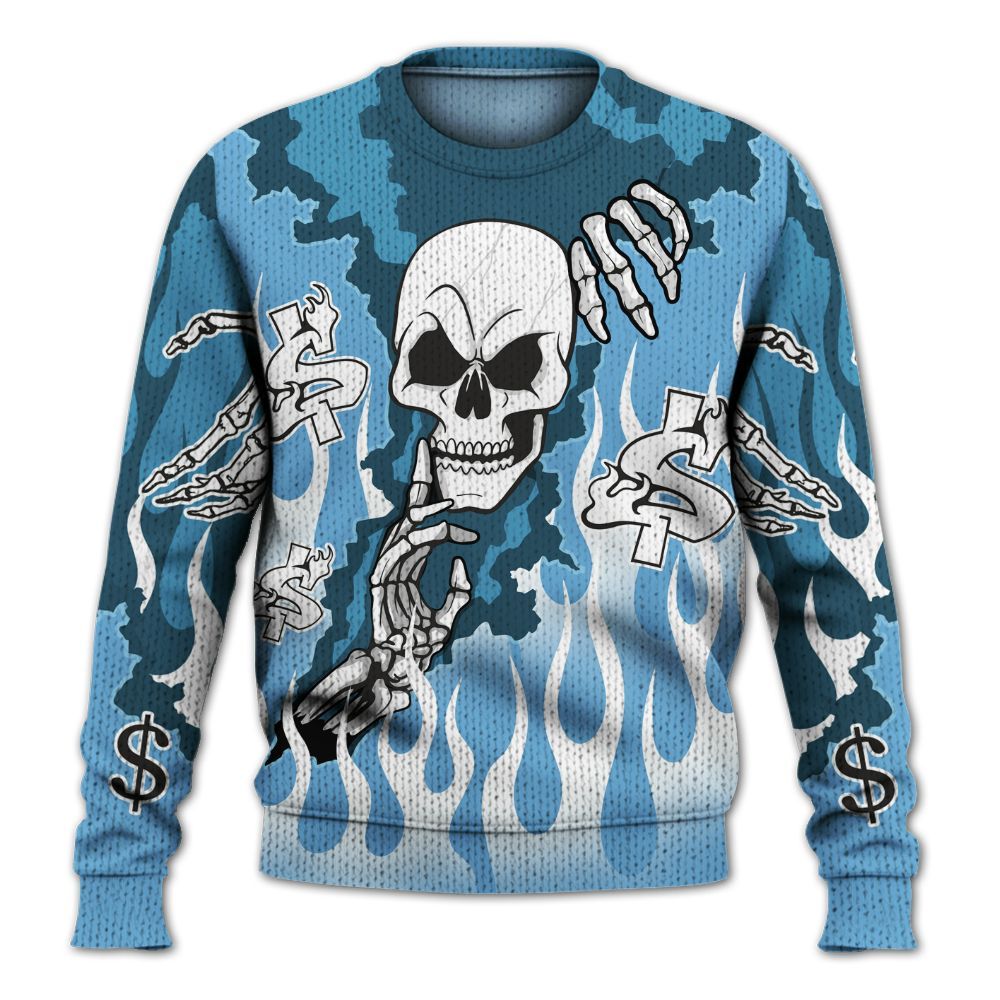 Knitted Sweater To Match SB Dunk Low University Blue - Ones Move In Silence Graphic Trapped