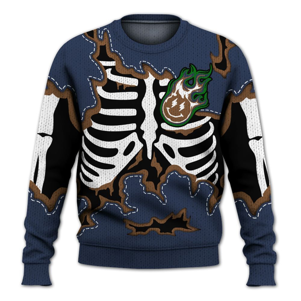 Knitted Sweater To Match Midnight Navy 13s - Skeleton Smiley Face