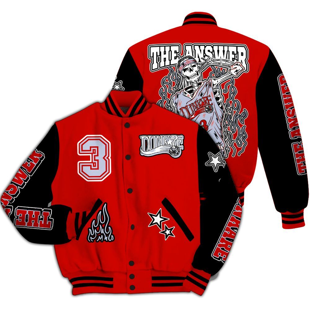 Varsity Jacket To Match Fire Red 6s - Allen Answer Skeleton All Over Print
