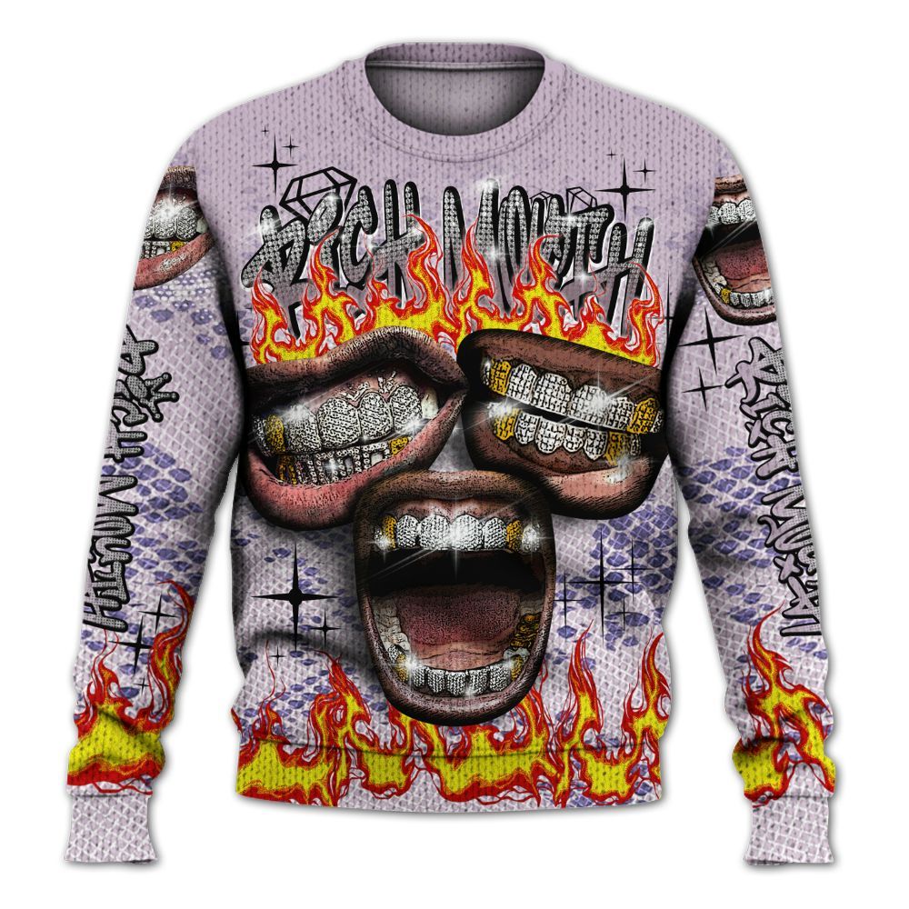 Knitted Sweater To Match Air Force 1 Low Purple Snake - Rich Mouth Fire Rap Retro 90s