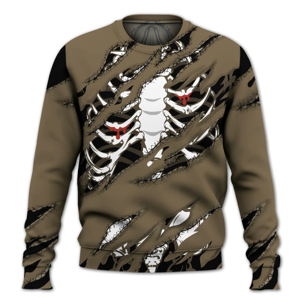 Sweatshirt To Match Olive 9s - GOT 'EM Skeleton Scratch All Over Print