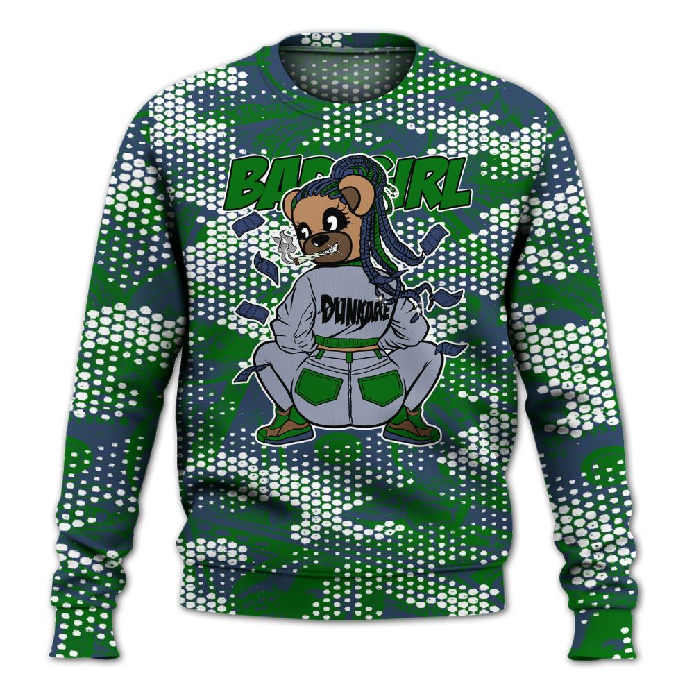 Sweatshirt To Match Midnight Navy 13s - Rebellious Girl Bear Banknotes Art All Over Print