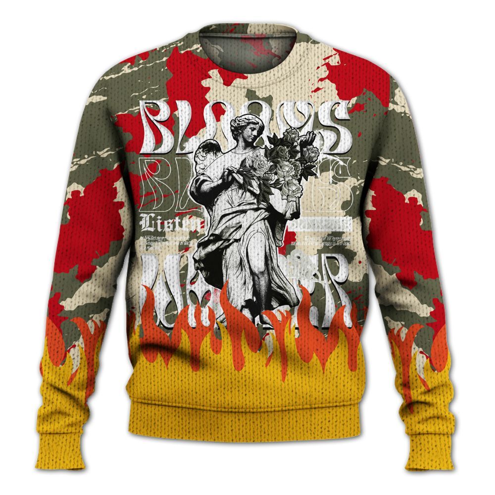 Knitted Sweater To Match Low OG Medium Olive 1s - Blooms Whisper Retro