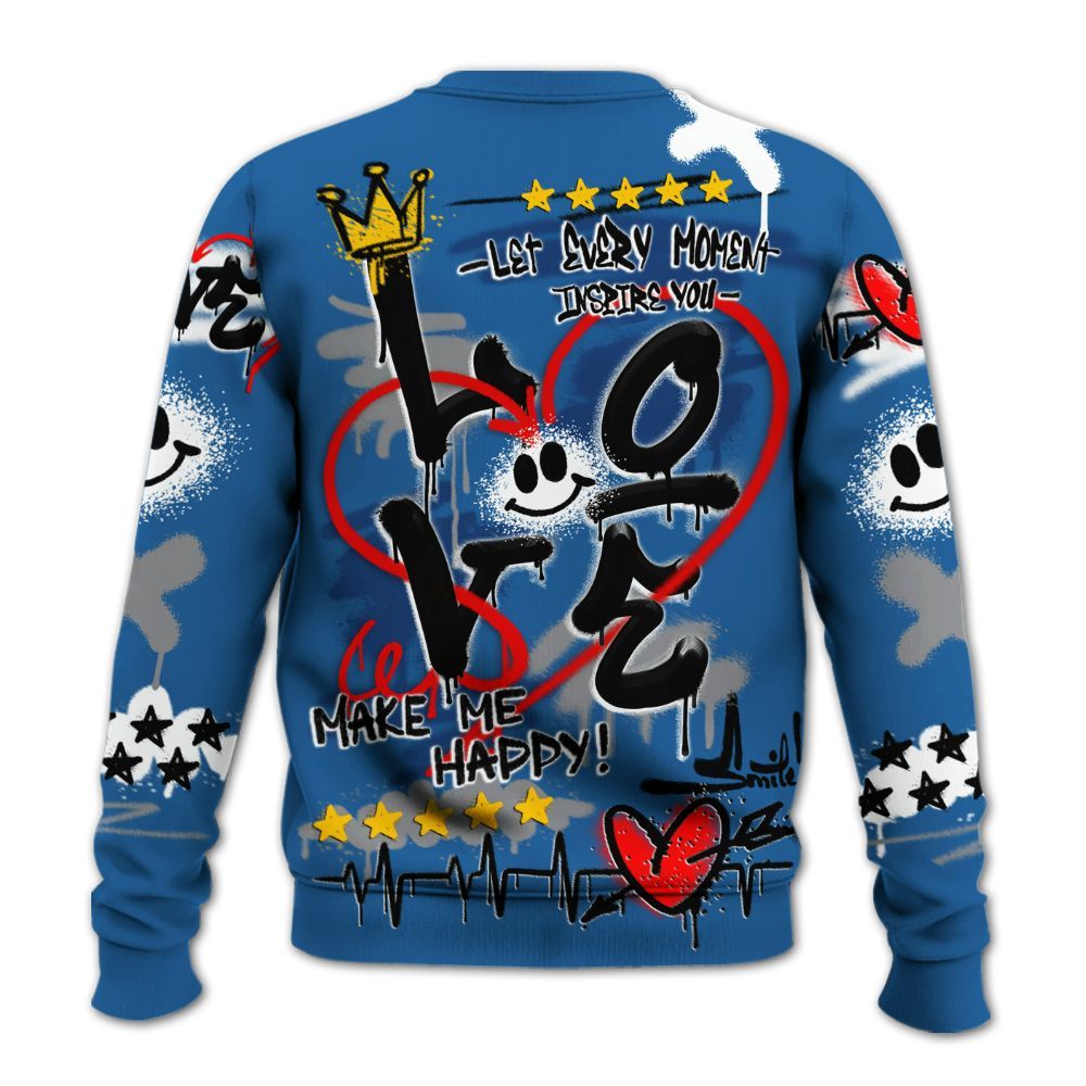 Sweatshirt To Match French Blue 13s - Happy Love Beats Graffiti Streetwear All Over Print