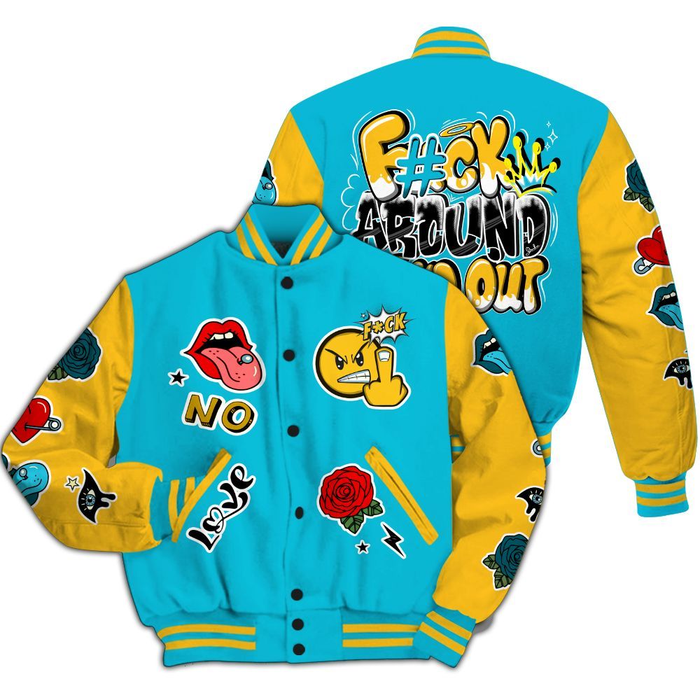 Varsity Jacket To Match Retro Aqua 5s - FK Around Find Out All Over Print