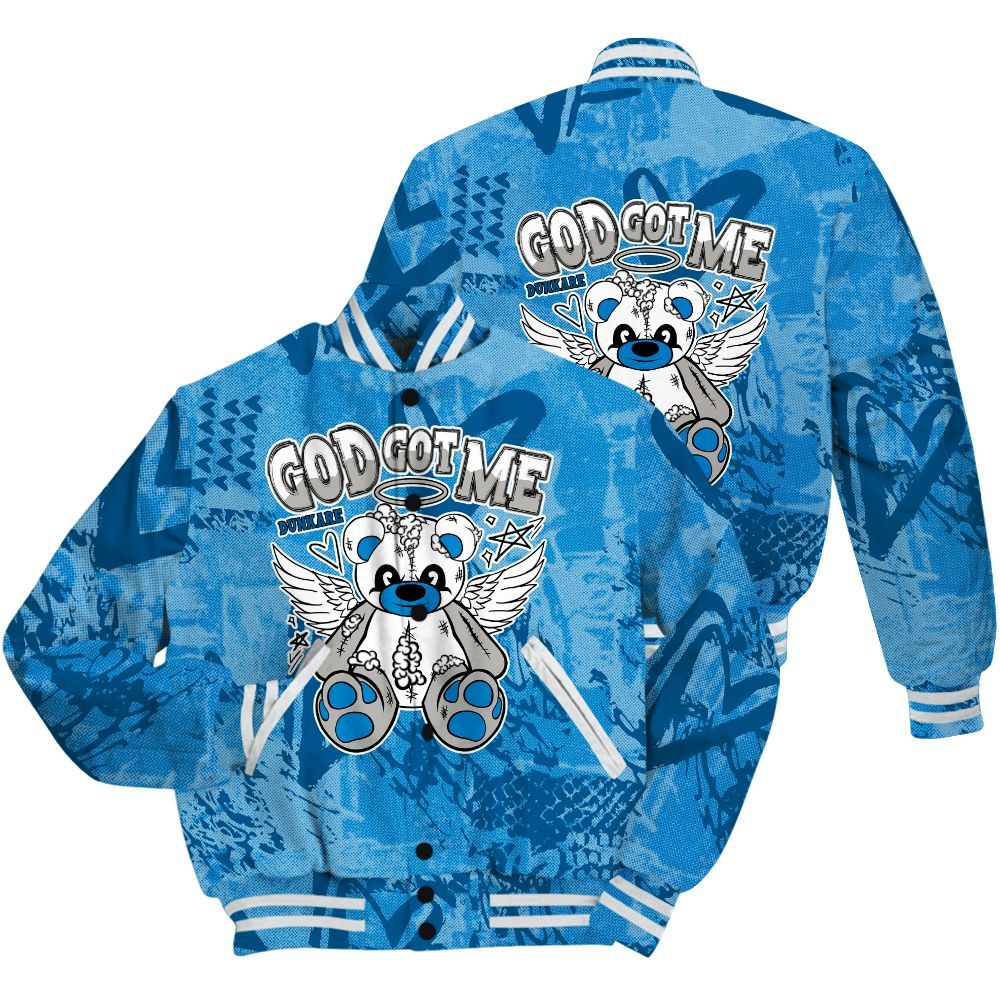 Varsity Jacket To Match Industrial Blue 4s Shirt - Gods Guides Me Bear Heart Grunge All Over Print