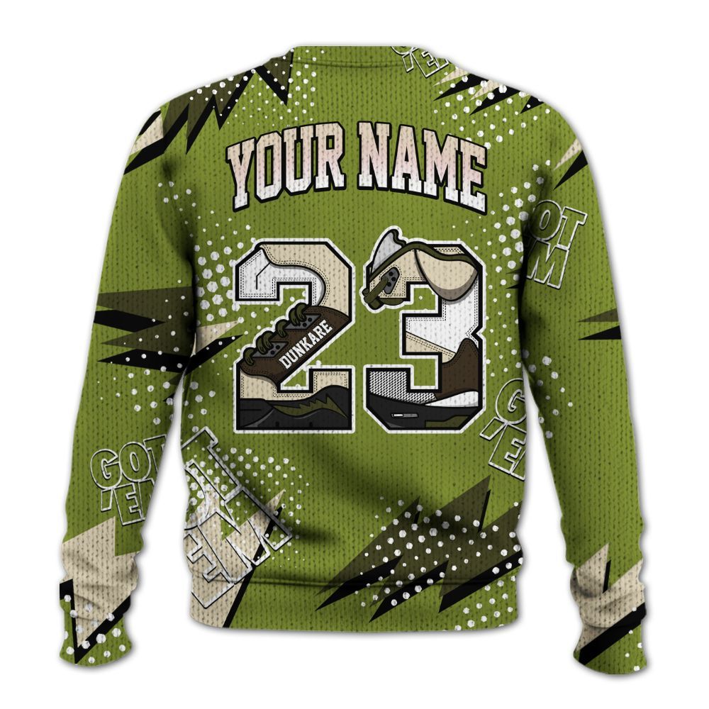 Knitted Sweater To Match SB Dunk Low Asparagus - Custom Name Number 23 5s