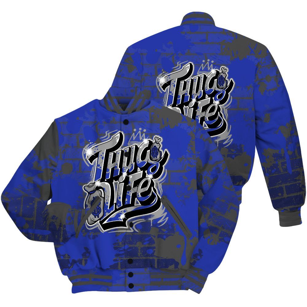 Varsity Jacket To Match Air Max Plus Black Racer Blue Shirt - Free Thug Living Graphic Brick Art All Over Print