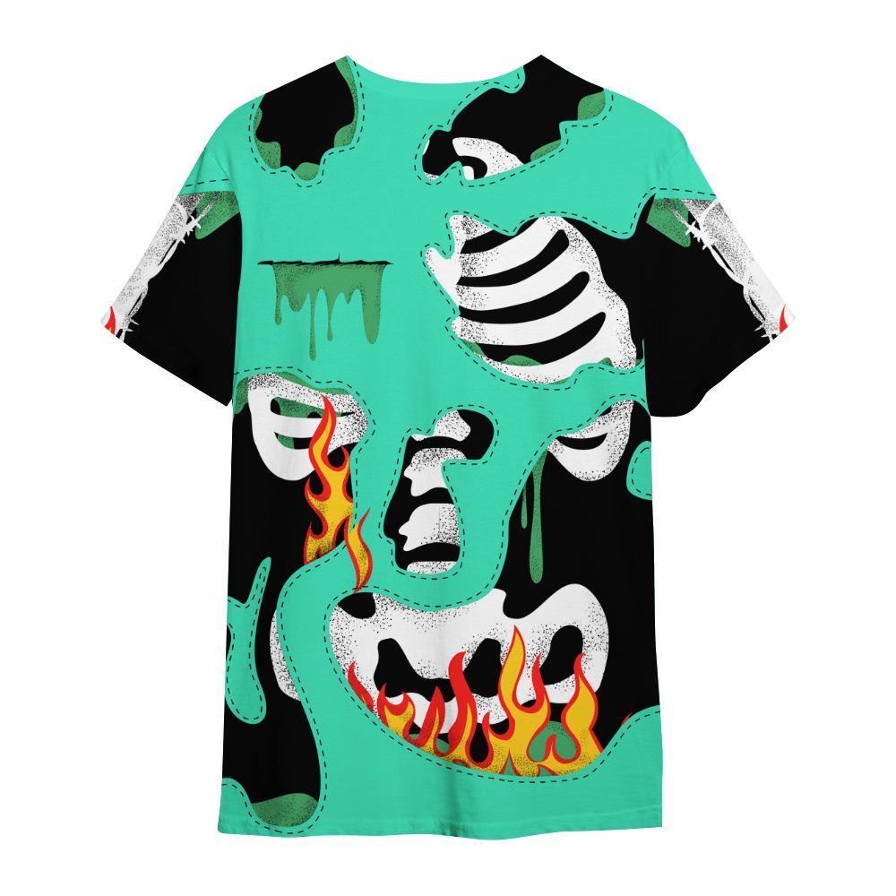 Shirt To Match Black Green Glow 3s - Skeleton Smile Flame Drip Green Glow 3s All Over Print