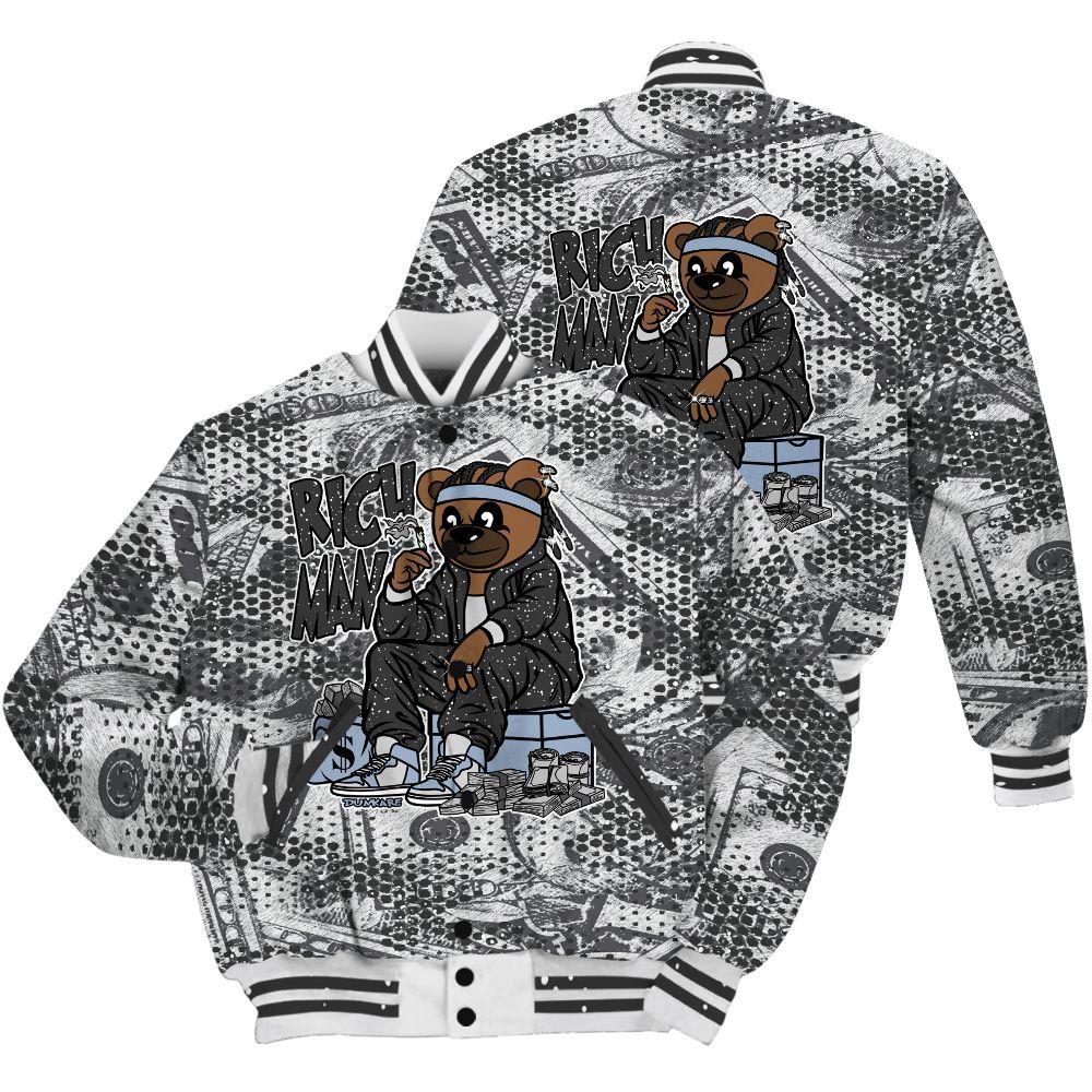 Varsity Jacket To Match Reverse Black White 6s Shirt - Rich Man Bear Banknotes Art All Over Print
