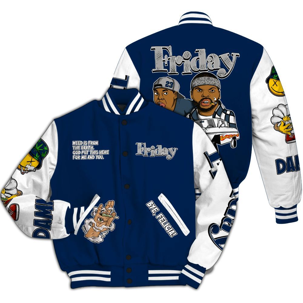Varsity Jacket To Match SB White Navy 4s - Friday Sneaker Stress Style All Over Print