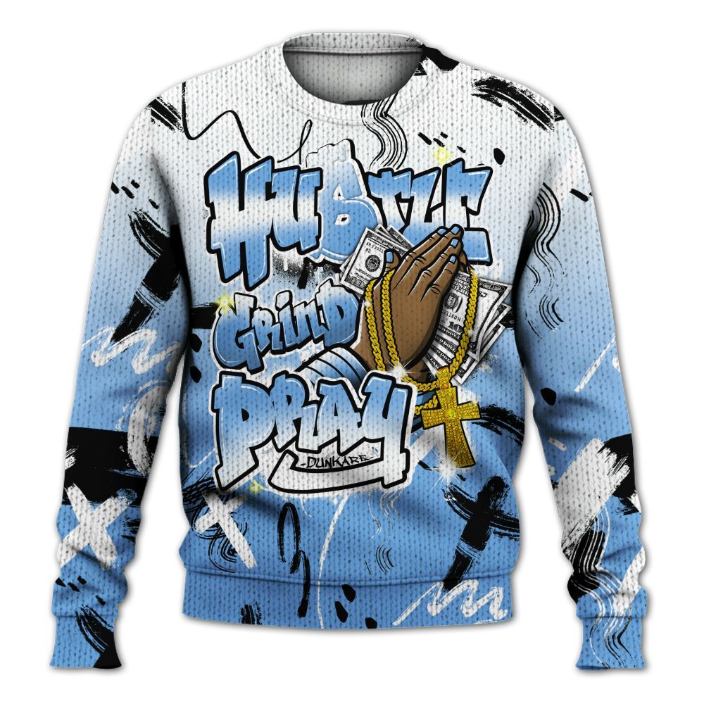 Knitted Sweater To Match University Blue 6s - Money Hustle Grind Pray