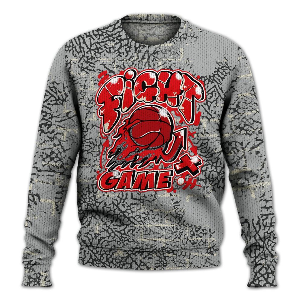 Knitted Sweater To Match Cement Grey 3s - Fighter Games Graphic Street Art
