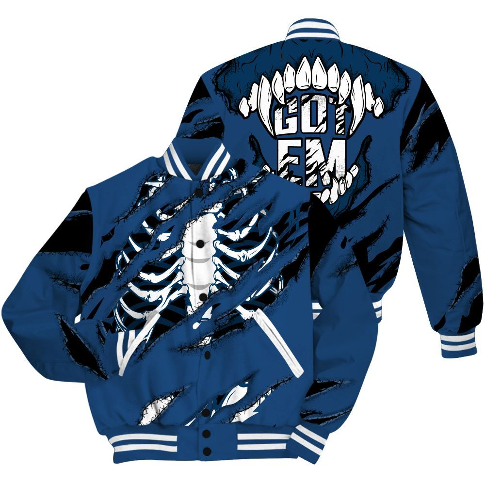 Varsity Jacket To Match High OG Midnight Navy 1s Shirt, GOT 'EM Skeleton Scratch All Over Print