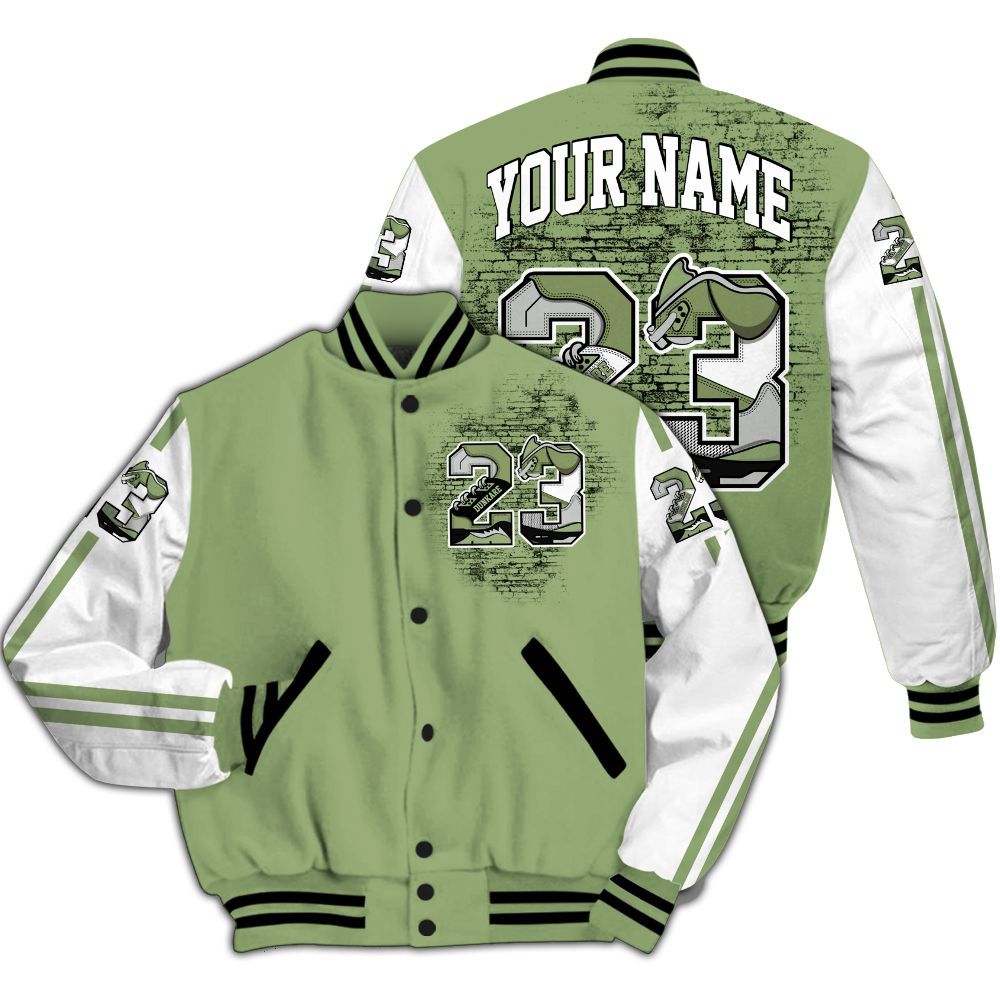 Varsity Jacket To Match Oil Green 4s - Custom Name Number 23 5s All Over Print
