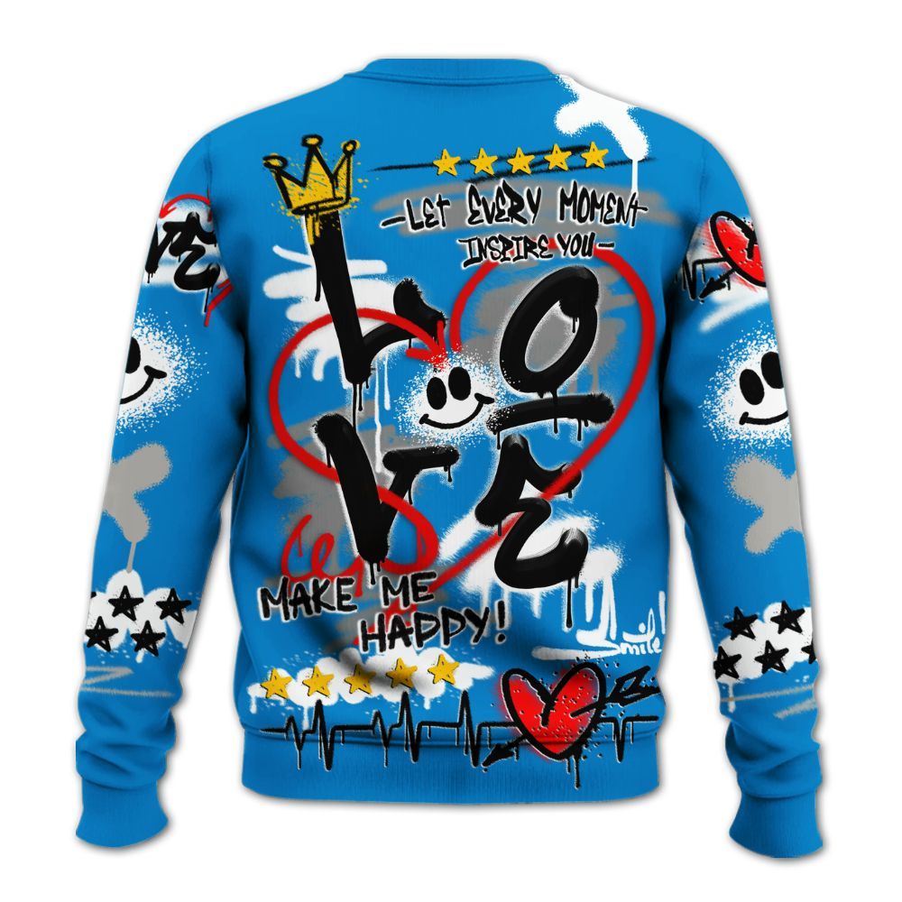 Sweatshirt To Match Industrial Blue 4s - Happy Love Beats Graffiti Streetwear All Over Print