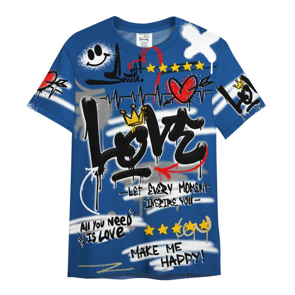 Shirt To Match Air Ship Royal Blue - Happy Love Beats Graffiti Streetwear All Over Print