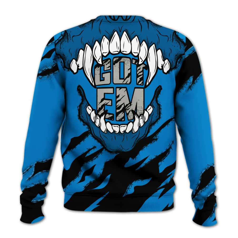 Sweatshirt To Match Industrial Blue 4s - GOT 'EM Skeleton Scratch Military Blue 4s All Over Print