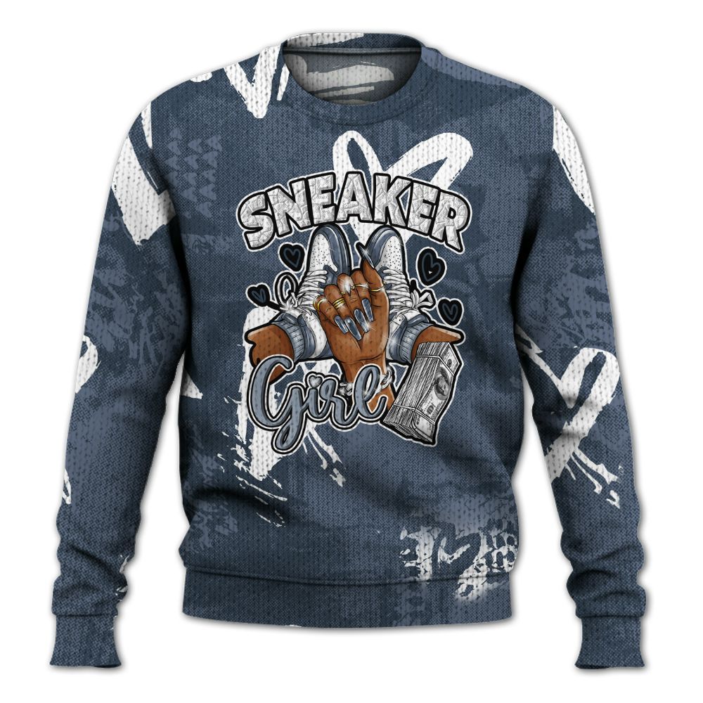 Knitted Sweater To Match Low Diffused Blue 11s - Sneakerz Girlz Heart Grunge