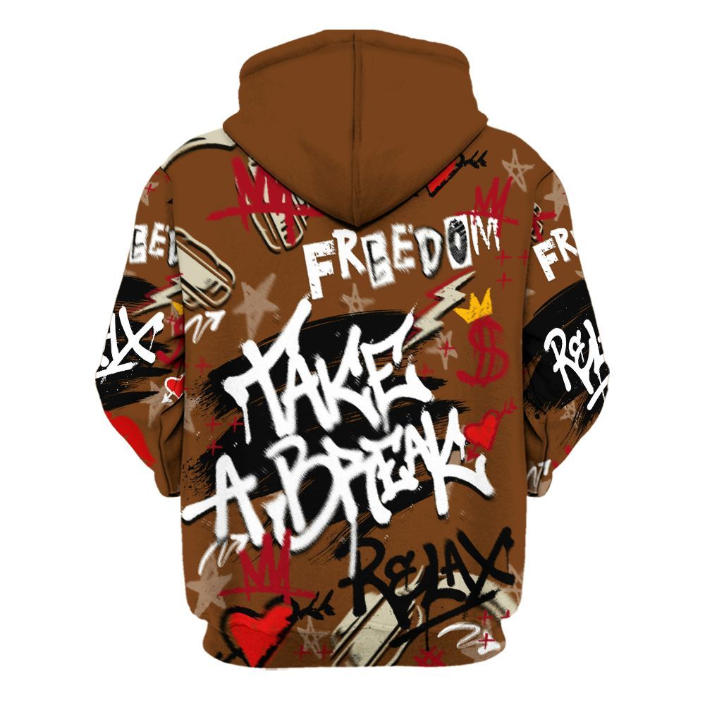 Hoodie To Match Archaeo Brown 5s - Take Break Freedom Graffiti Streetwear All Over Print