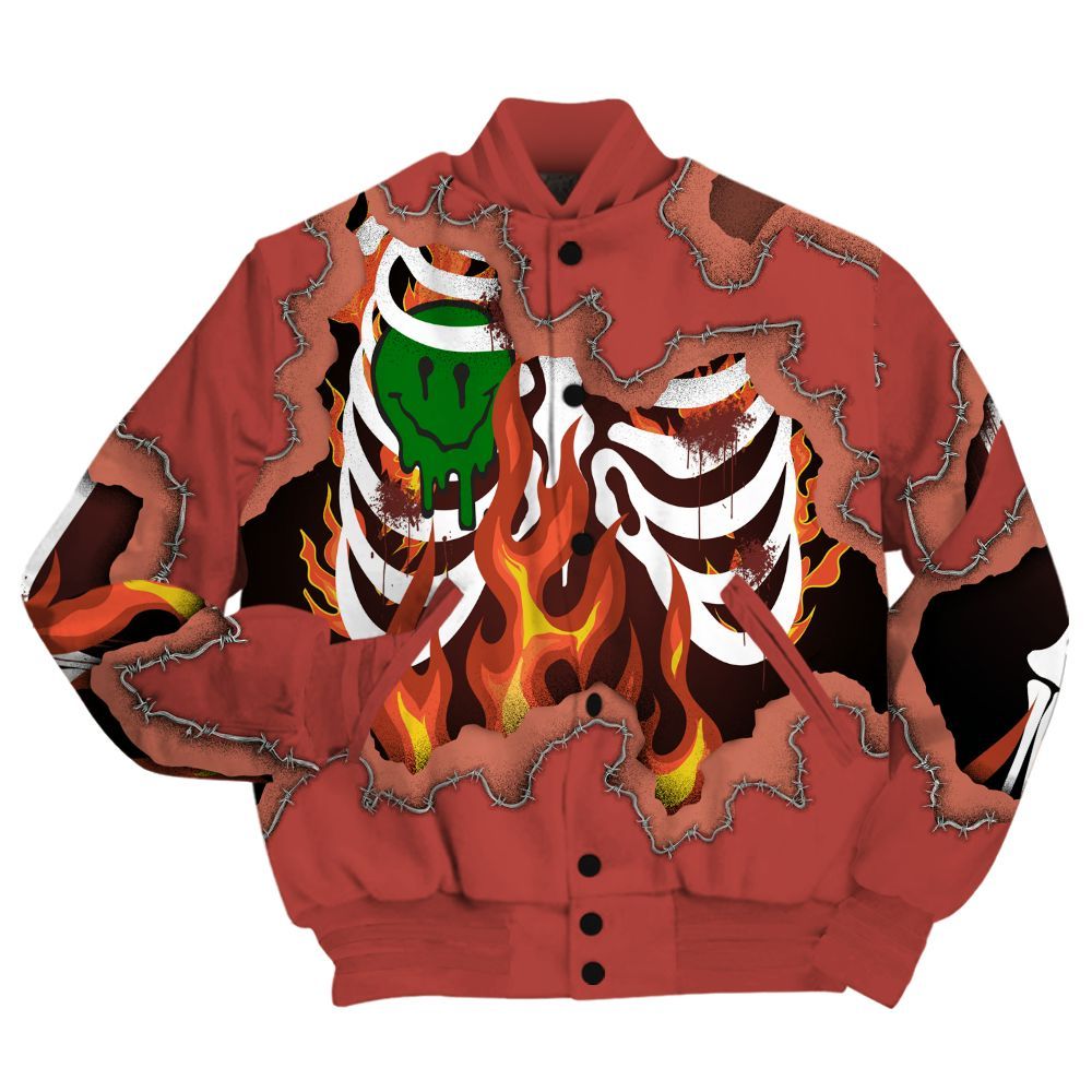 Varsity Jacket To Match Dune Red 13s Shirt, Skeleton On Fire Skrrt All Over Print
