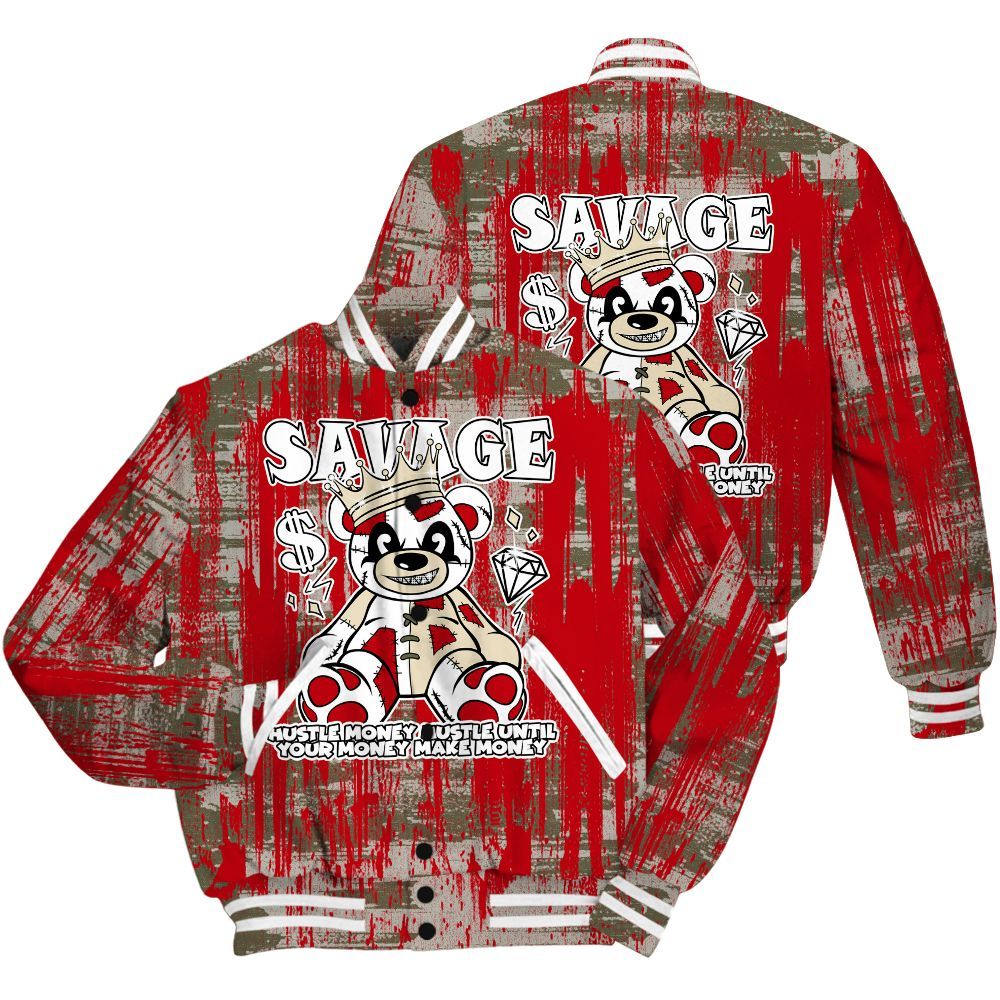 Varsity Jacket To Match Low OG Medium Olive 1s Shirt - Savages Bear Glitch Art All Over Print