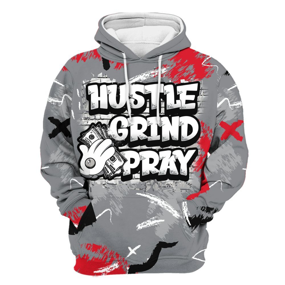 Hoodie To Match Black Cement 3s - Hustle Grind Pray Retro All Over Print