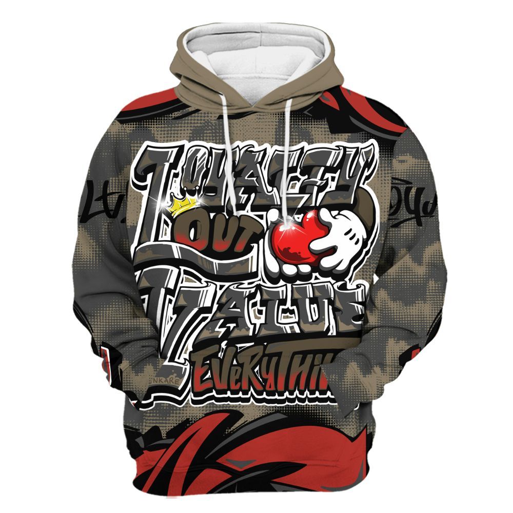 Hoodie To Match Olive 9s - Loyalty Out Value Graffiti All Over Print