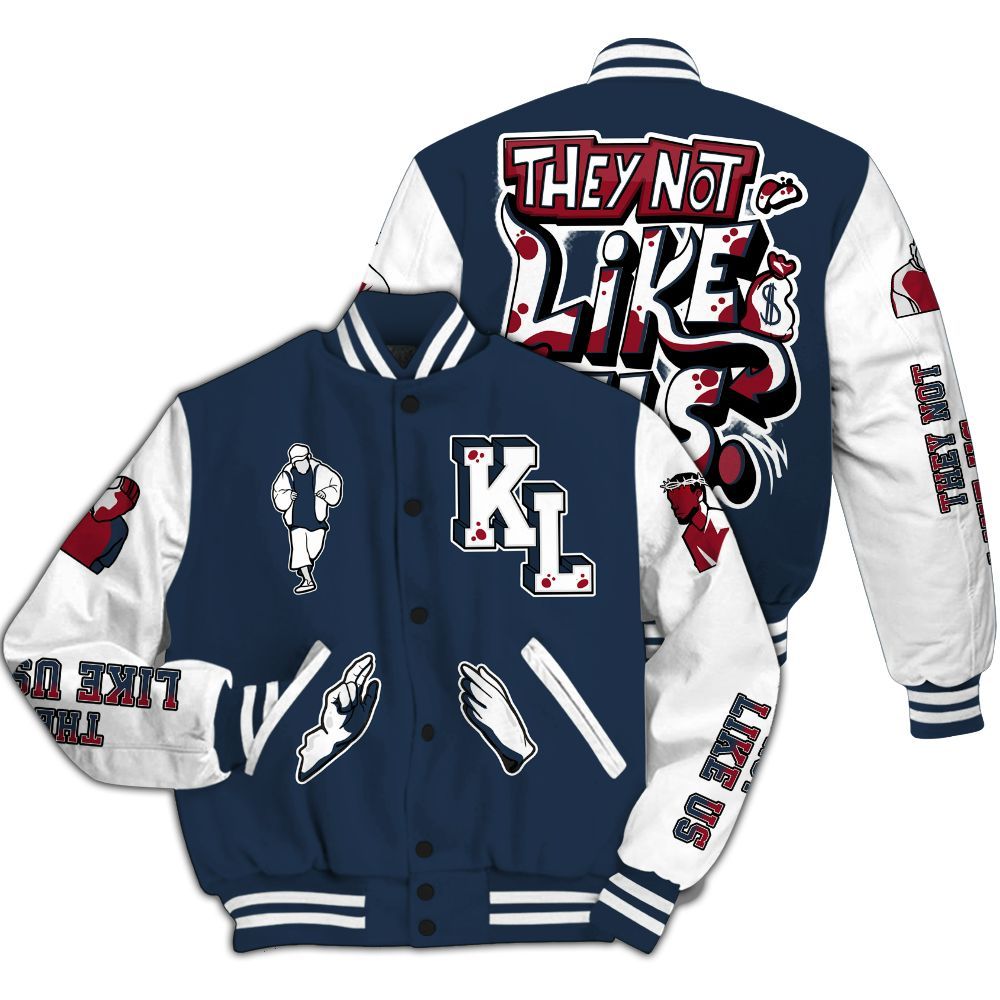 Varsity Jacket To Match White Midnight Navy 6s - Dislike Us Graphic All Over Print