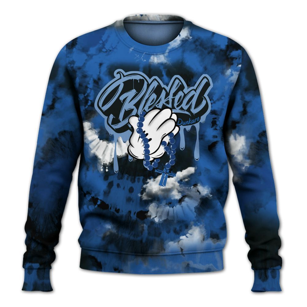 Sweatshirt To Match Brave Blue 13s - God Blessed Tie Dye All Over Print