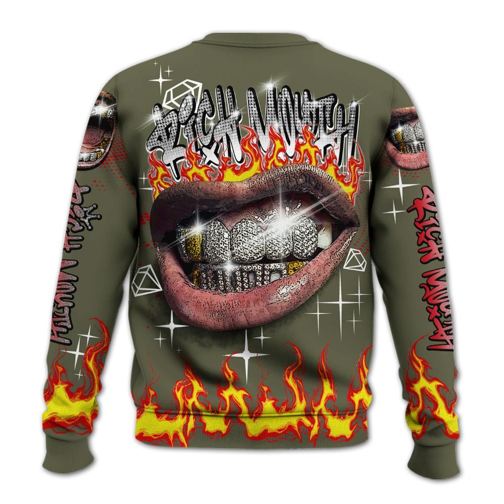 Sweatshirt To Match Low OG Medium Olive 1s - Rich Mouth Fire Rap Retro 90s All Over Print