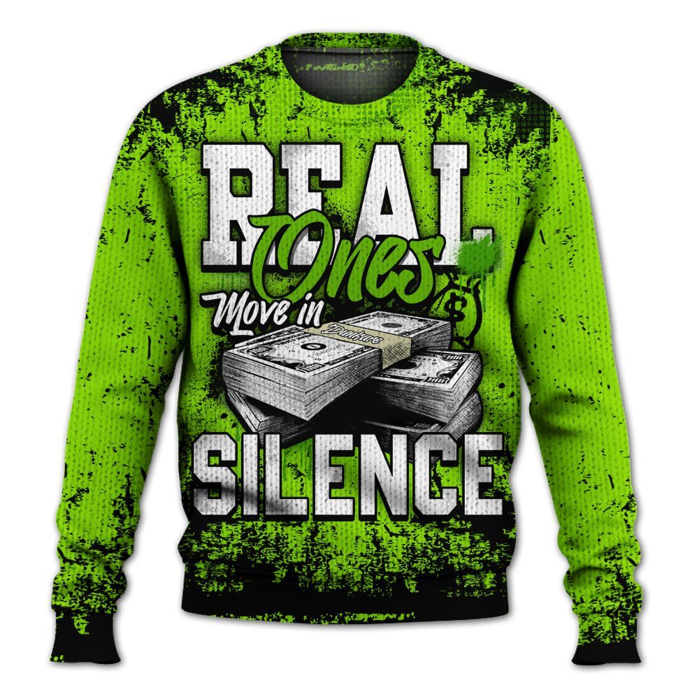 Knitted Sweater To Match Electric Green 6s - Move In Silence Money Street Retro
