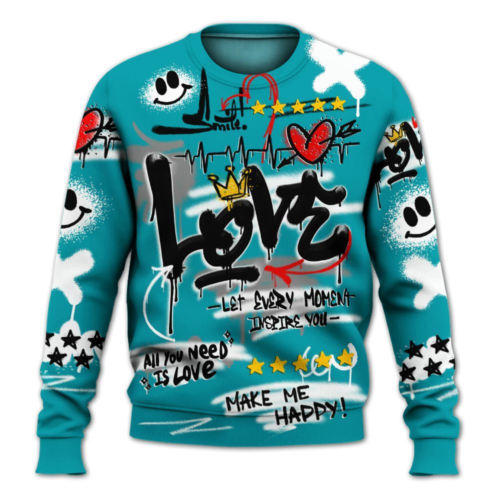 Sweatshirt To Match Air Griffey Max Aquamarine 1s - Happy Love Beats Graffiti Streetwear All Over Print