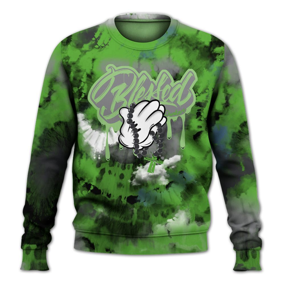 Sweatshirt To Match Retro Green Bean 5s - God Blessed Tie Dye All Over Print