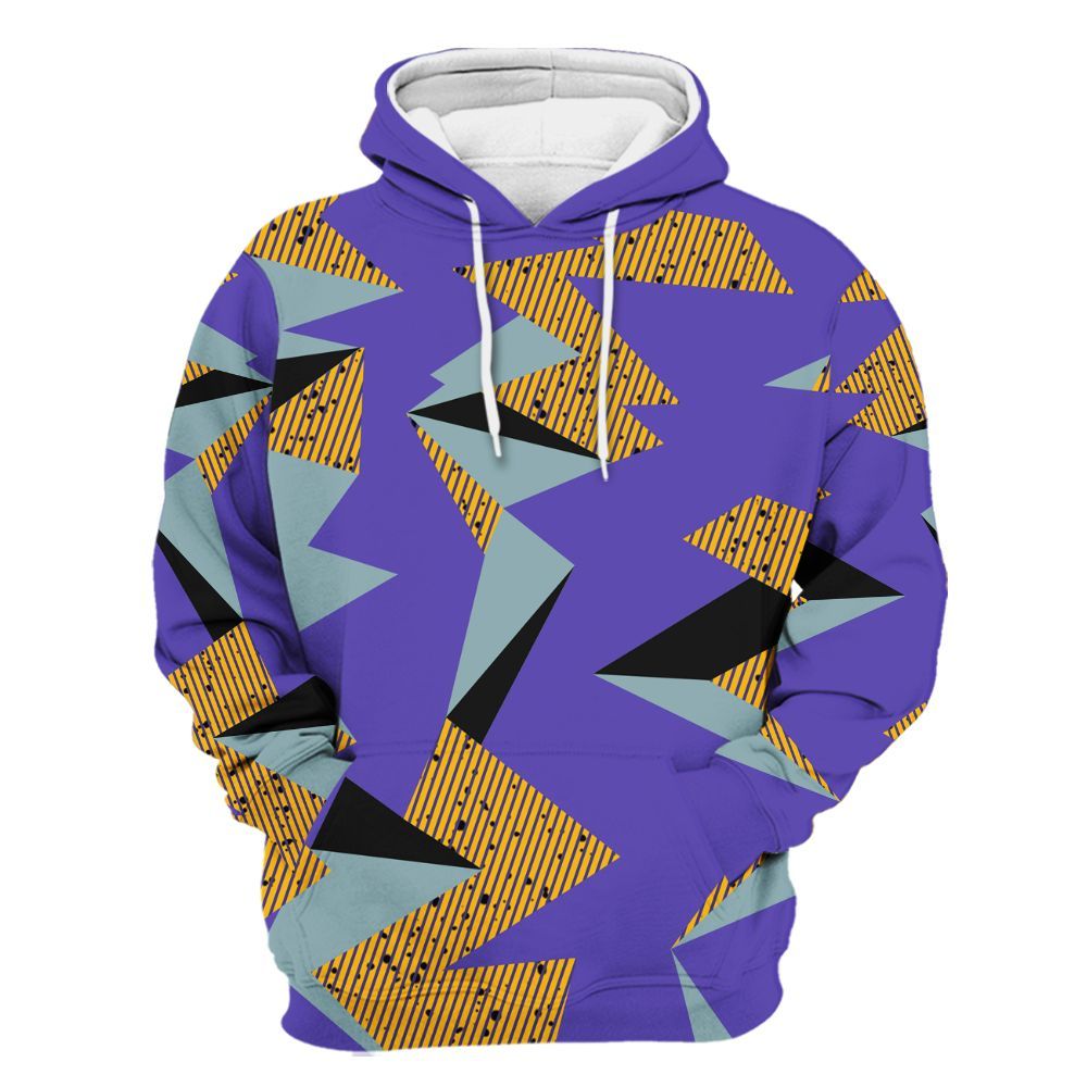 Hoodie To Match Imperial Purple 4s - Geometric Camouflage Pattern All Over Print