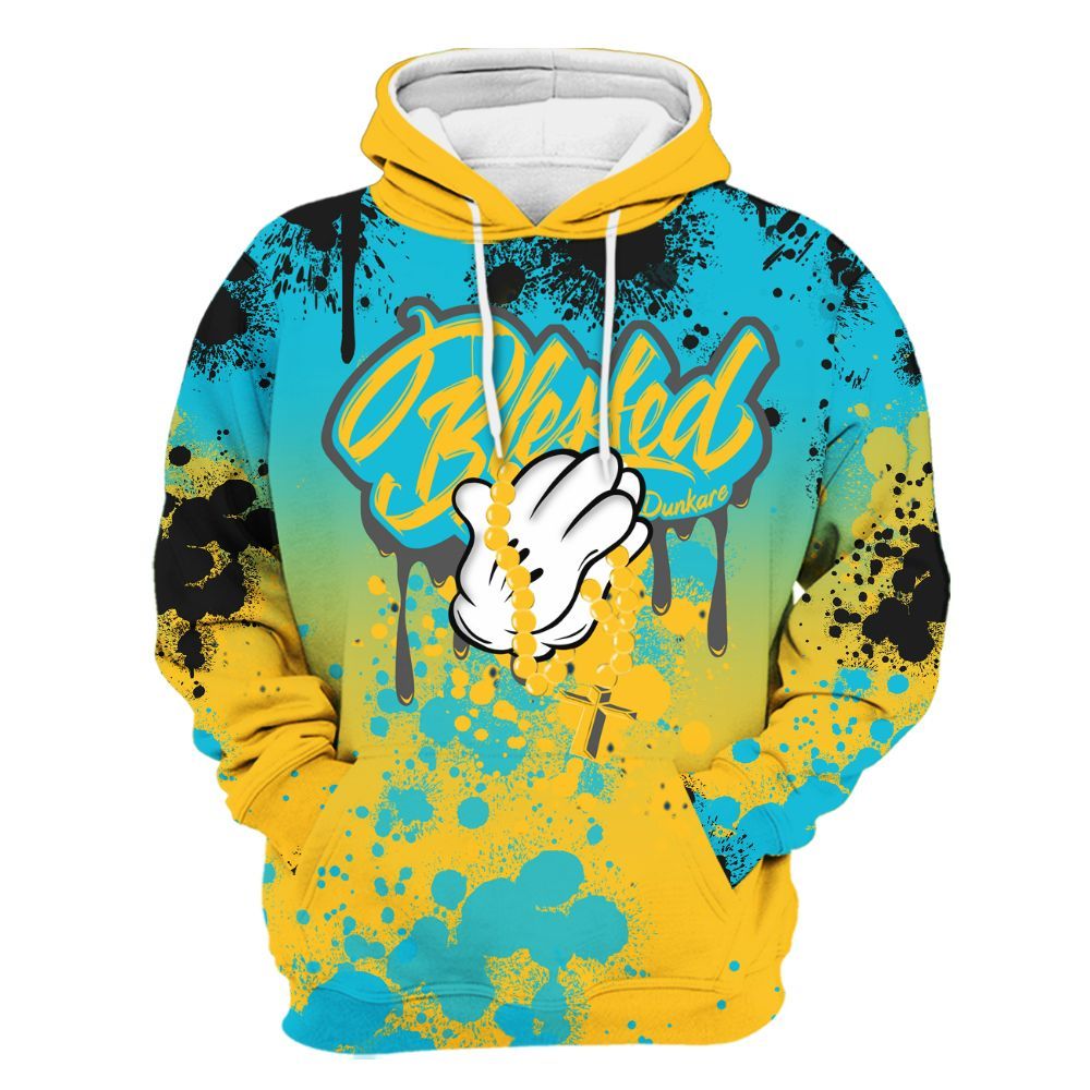 Hoodie To Match Retro Aqua 5s - God Blessed Ink Drip All Over Print