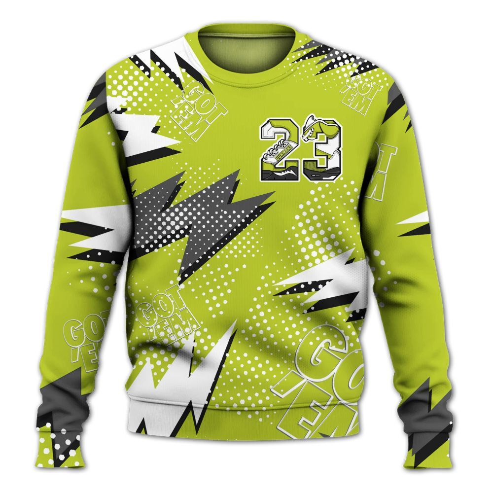 Sweatshirt To Match Bright Cactus 13s - Custom Name Number 23 5s All Over Print