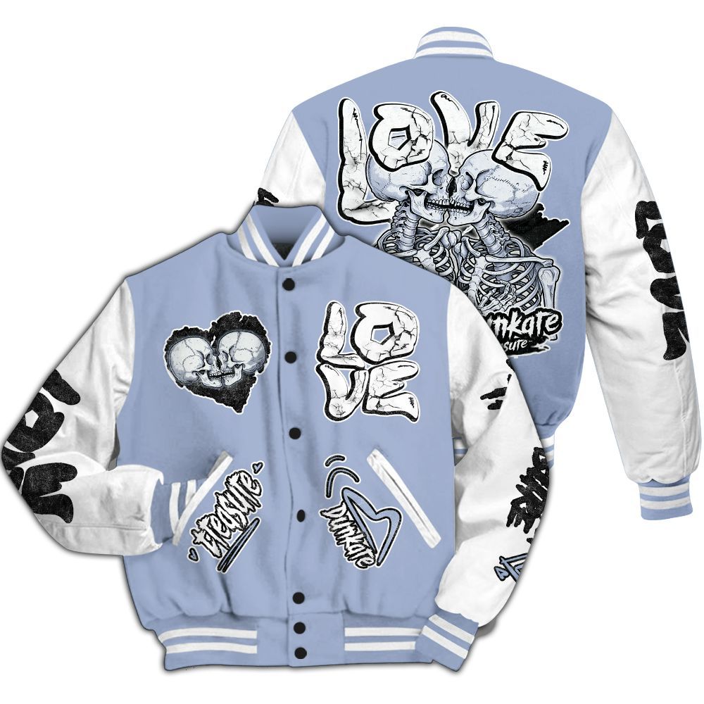 Varsity Jacket To Match Retro Blue Grey 13s - Skull Love All Over Print