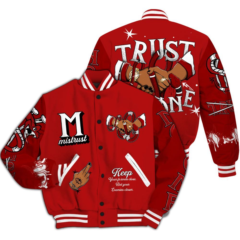 Varsity Jacket To Match Low Terror White University Red 1s - Trust No One Snake-Bite Street Style All Over Print