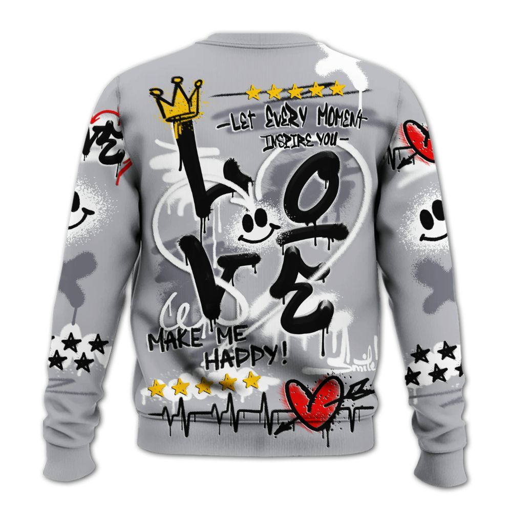 Sweatshirt To Match Low Cement Grey 11s - Happy Love Beats Graffiti Streetwear All Over Print