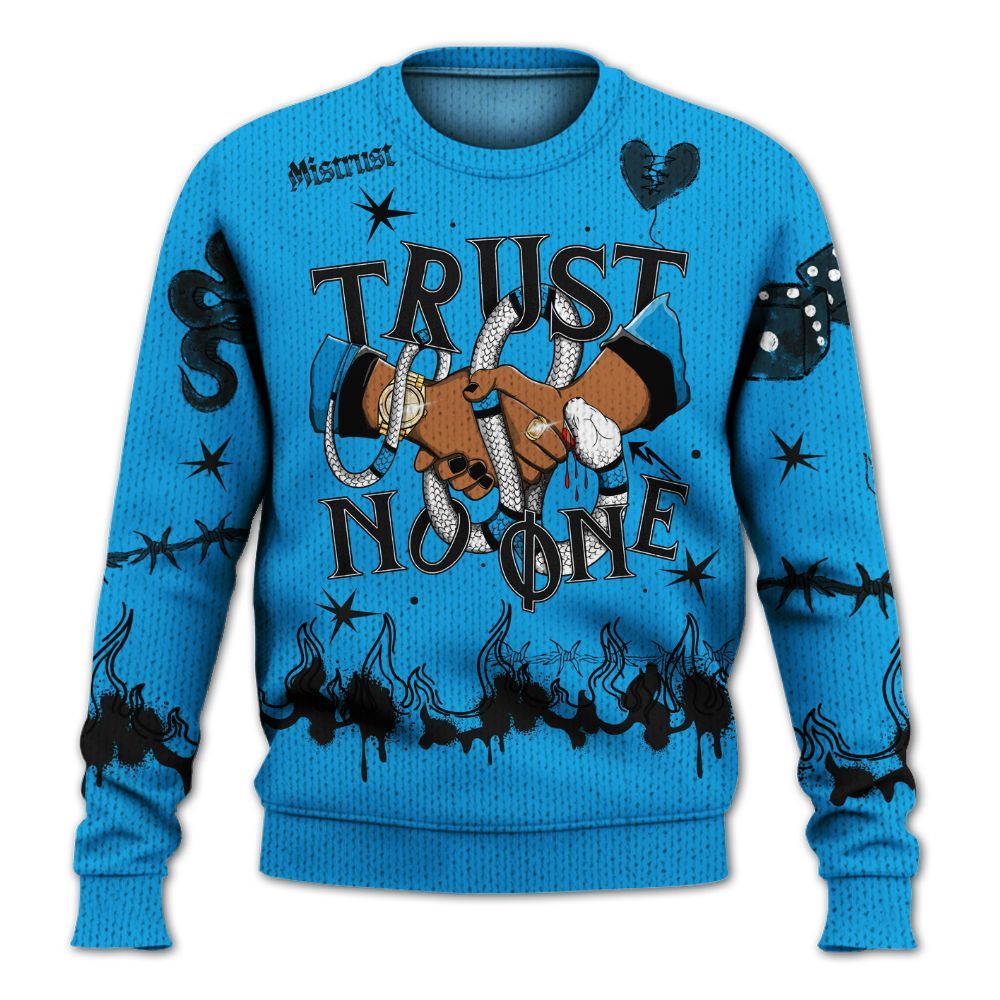 Knitted Sweater To Match Black University Blue 2022 13s - Trust No One Snake-Bite Doodle Crayon
