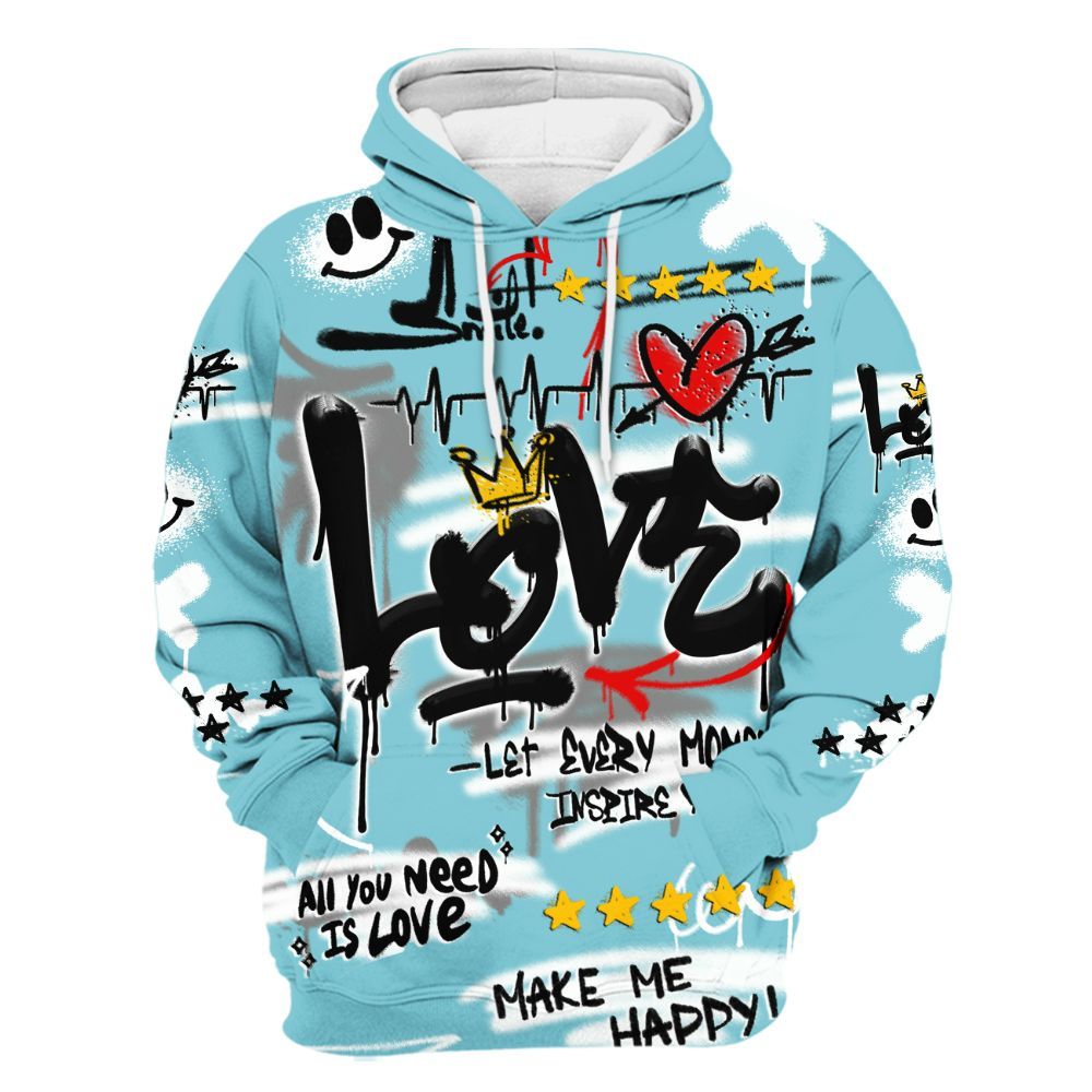 Hoodie To Match Low Legend Blue 11s - Happy Love Beats Graffiti Streetwear All Over Print