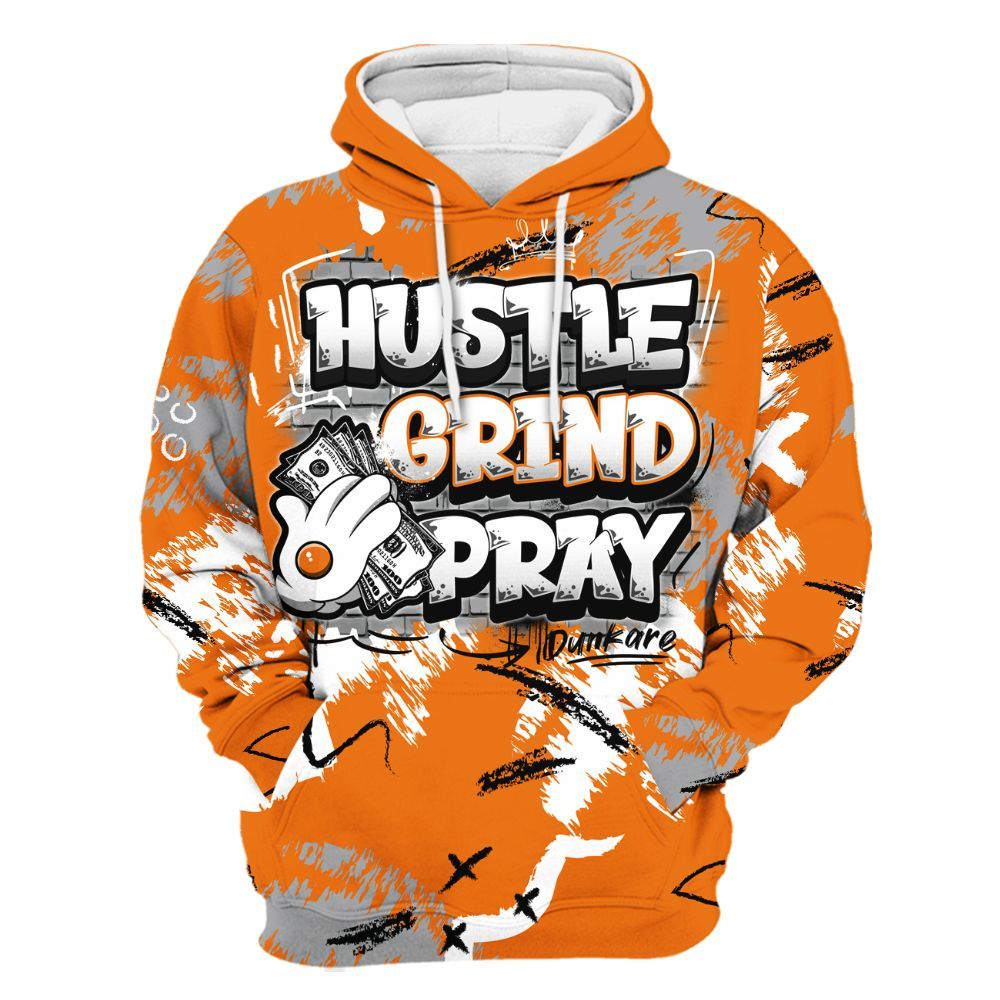 Hoodie To Match Orange Citrus 3s - Hustle Grind Pray Graphic Street Style All Over Print