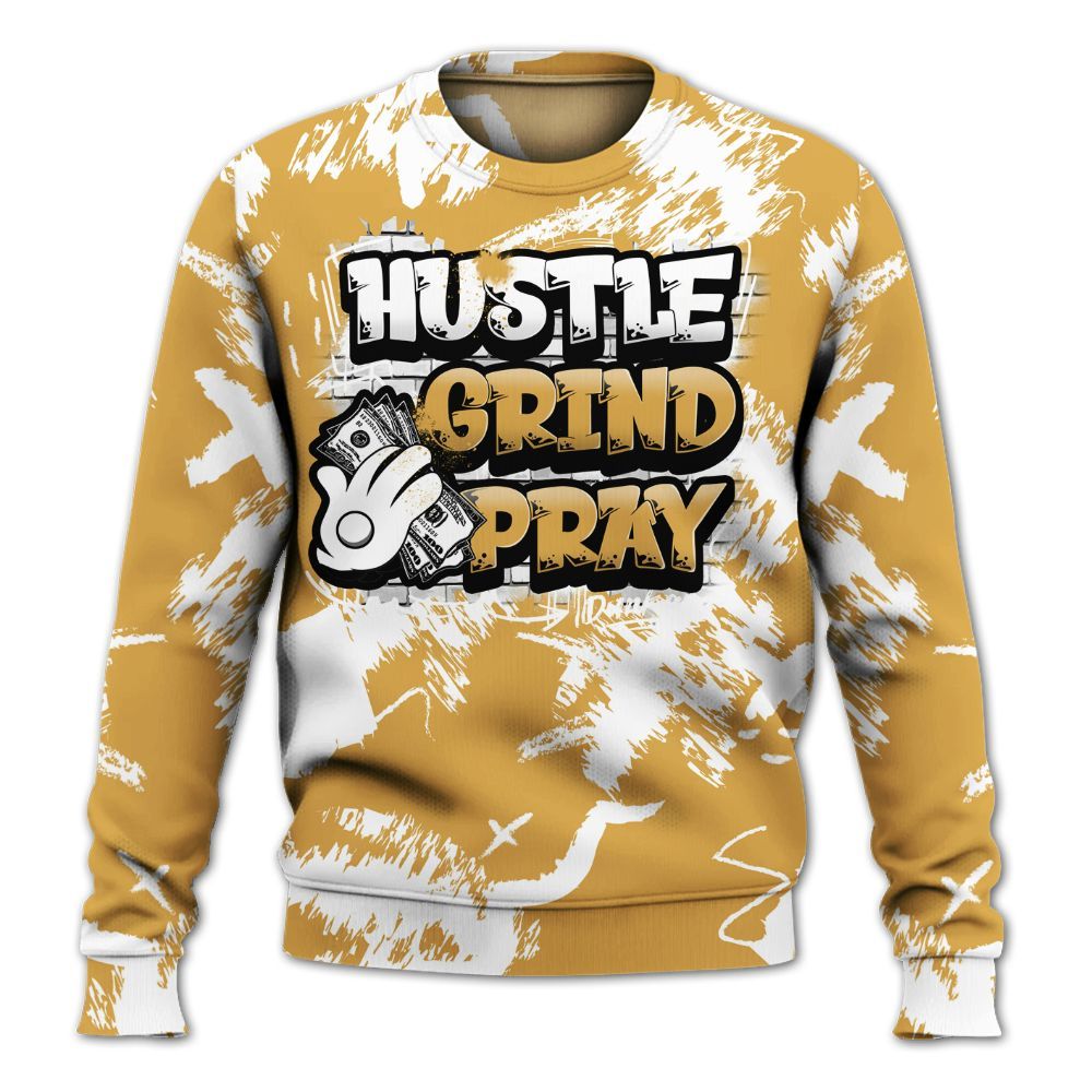 Sweatshirt To Match Low OG Rookie Of The Year 1s - Hustle Grind Pray Retro All Over Print