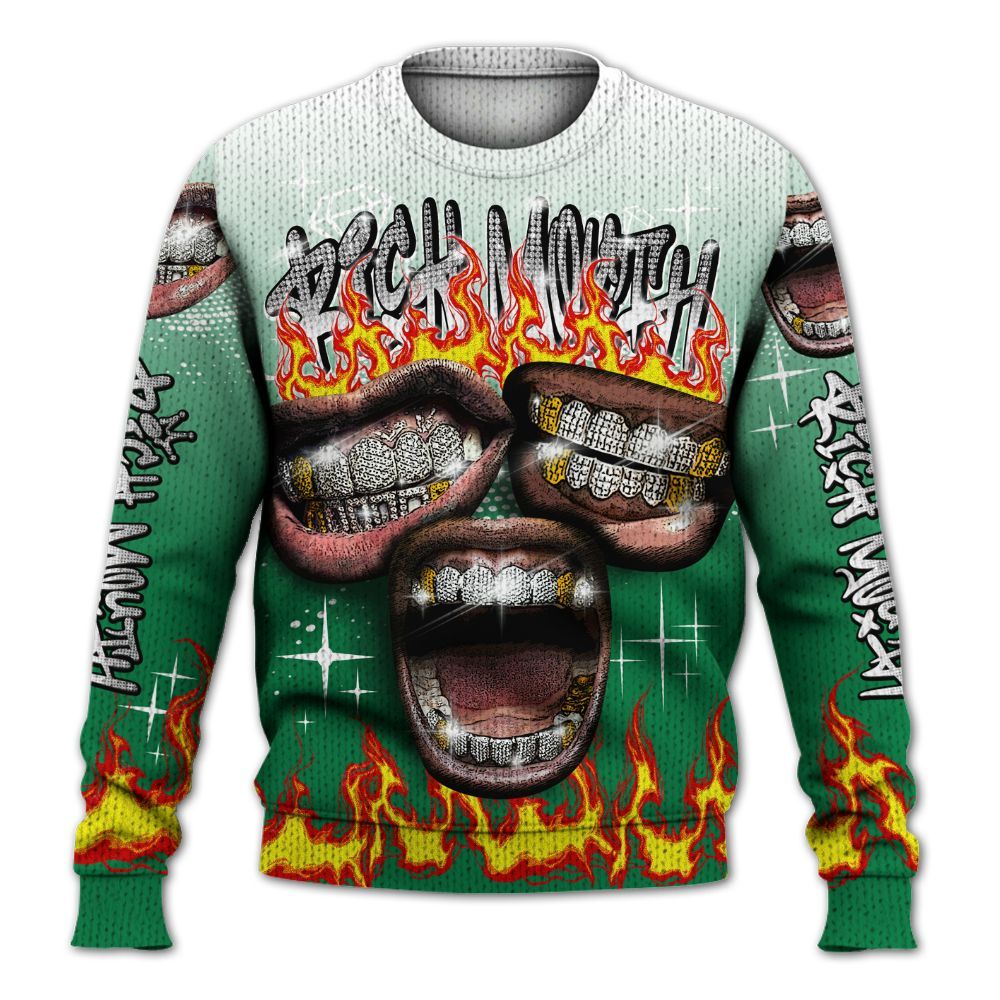 Knitted Sweater To Match Pine Green 13s - Rich Mouth Fire Rap Retro 90s