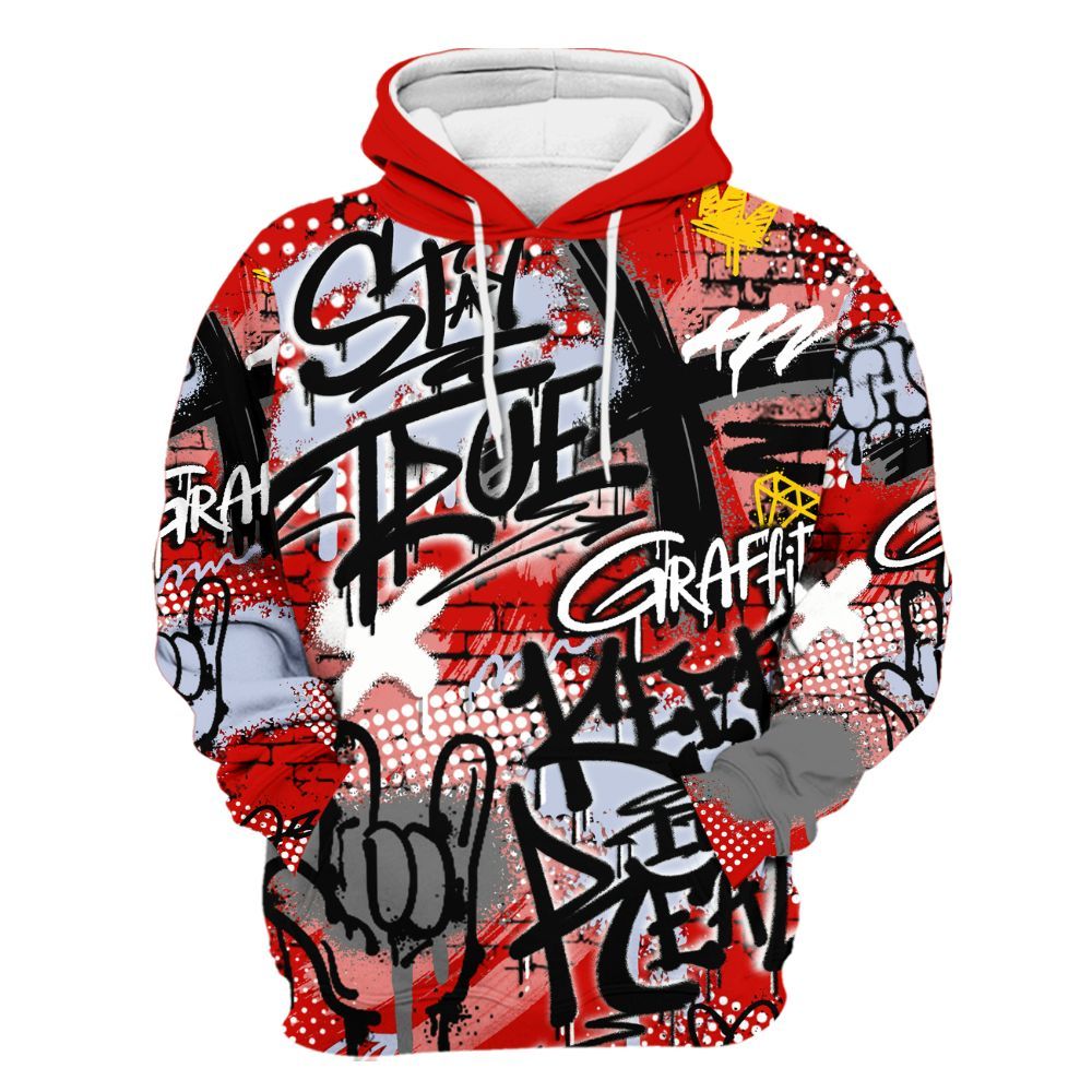 Hoodie To Match Fire Red 6s - True It Real Graffiti Streetwear All Over Print