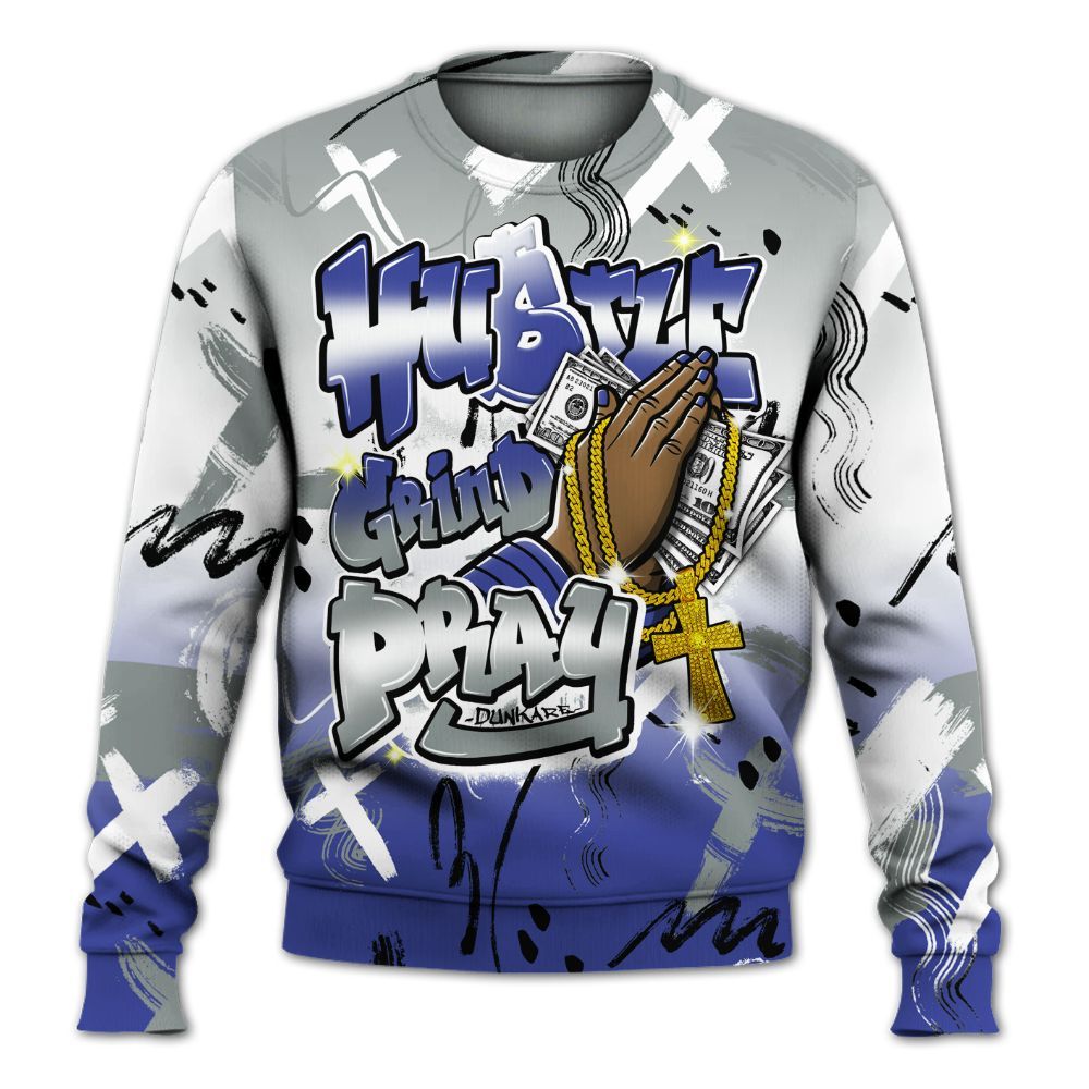 Sweatshirt To Match Shox TL Royal - Money Hustle Grind Pray All Over Print