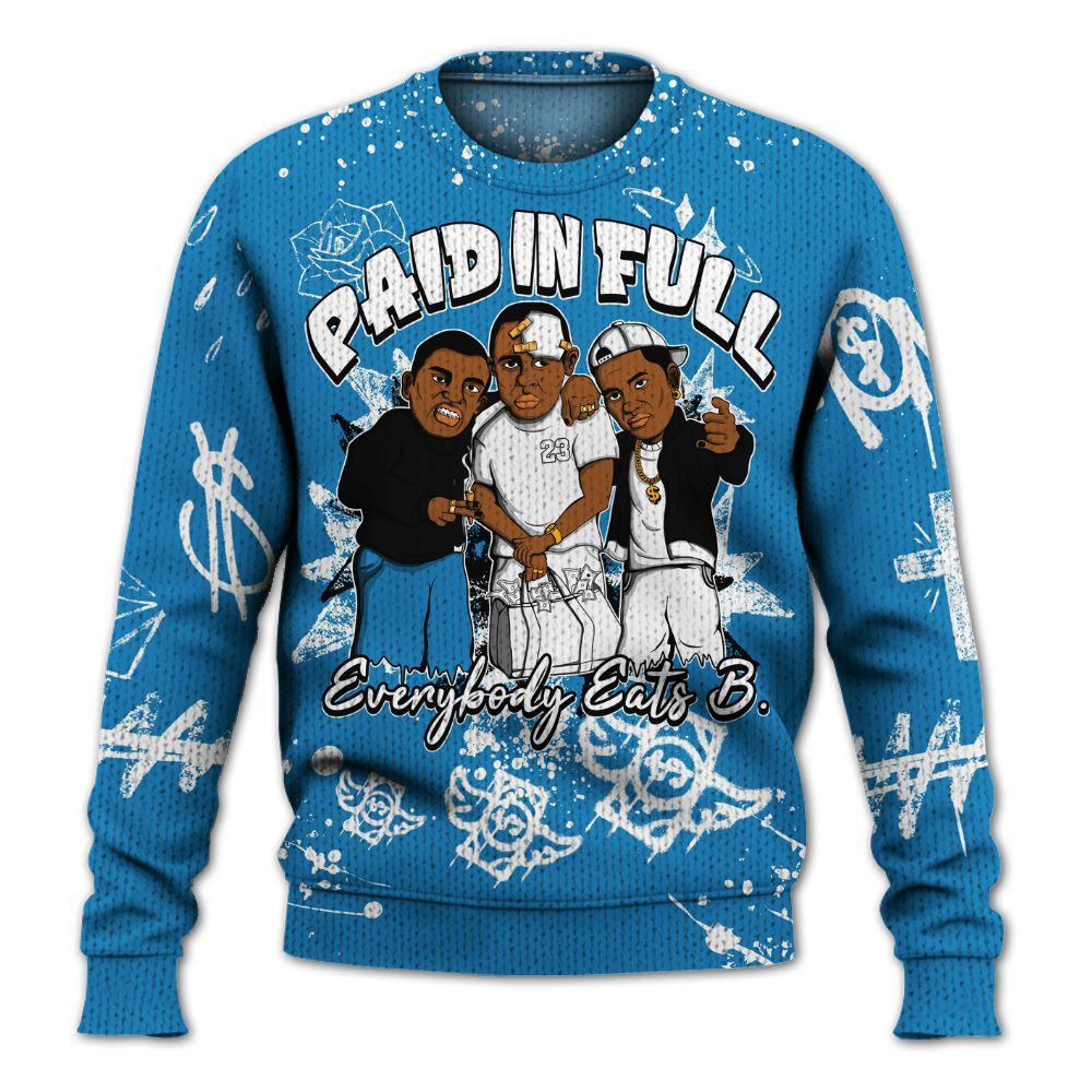 Knitted Sweater To Match Retro University Blue 9s - Everybody Paid In Full Crayon