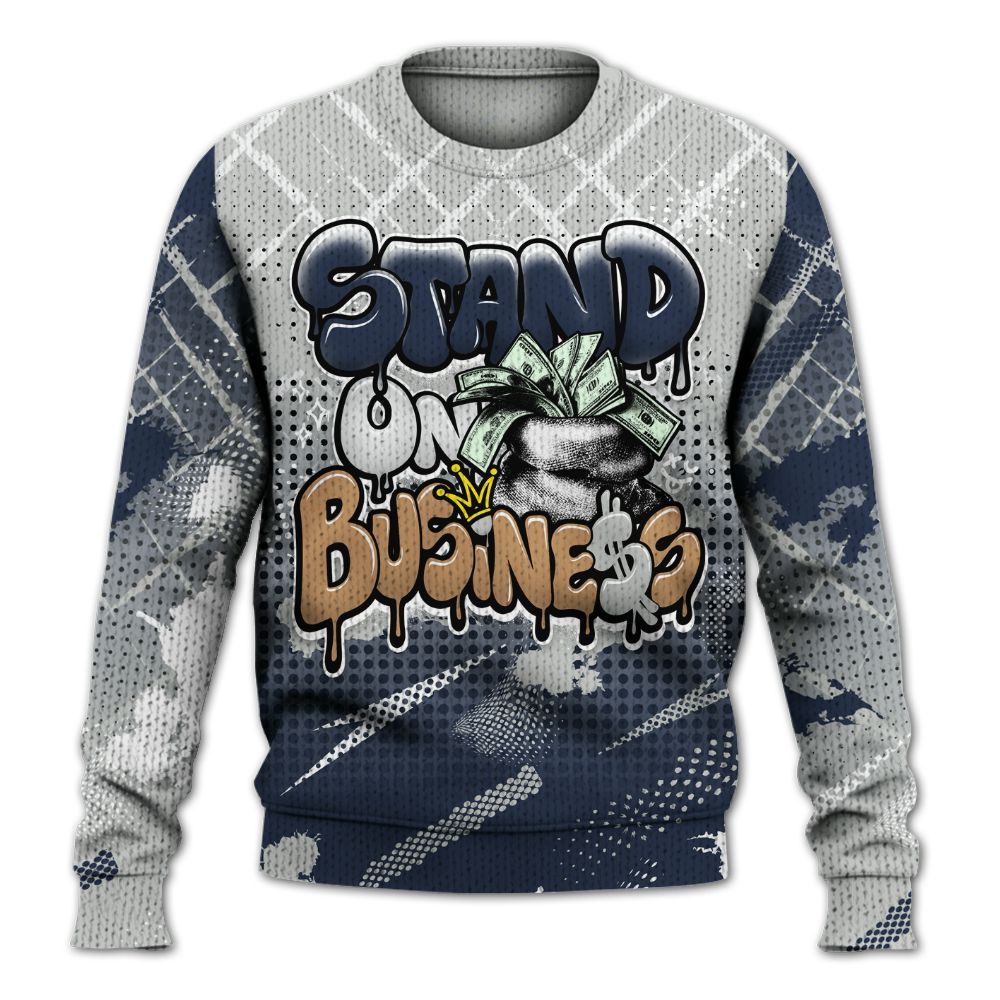 Sweater To Match Low Navy Grey Gum 1s - Halftone Stand Business Drip Graphic