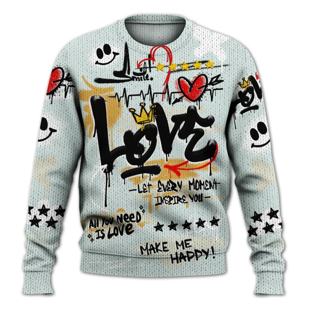 Knitted Sweater To Match Pure Platinum 4s - Happy Love Beats Graffiti Streetwear